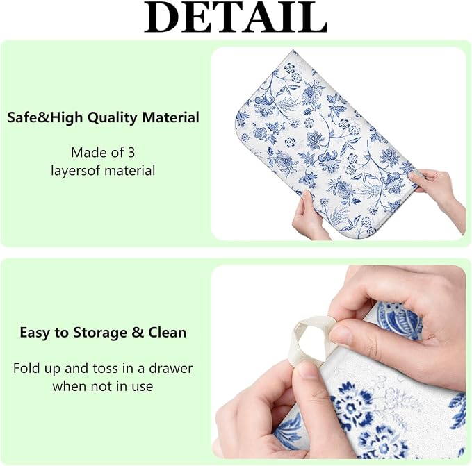 Blue Floral Dish Drying Mat for Kitchen Counter, French Farmhouse Style - Image 7