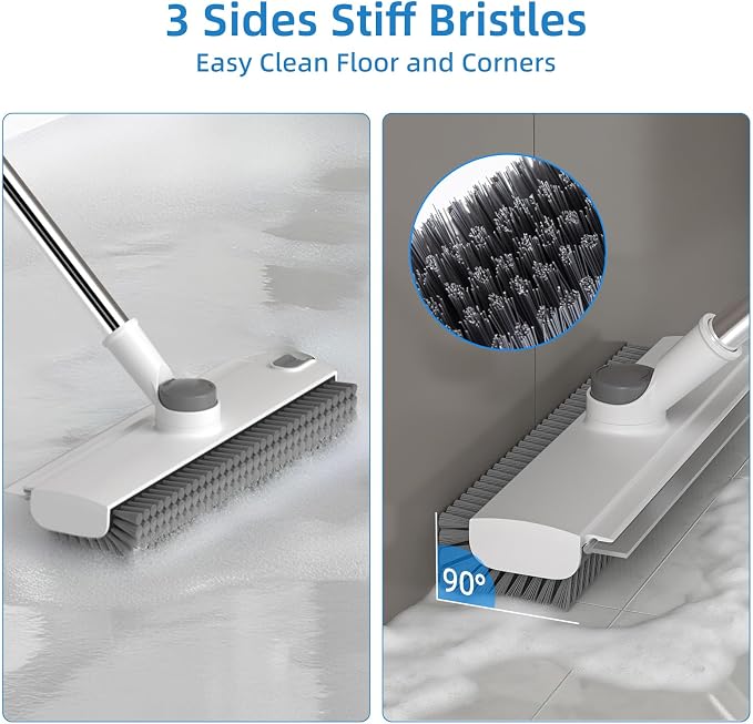 Scrub Brush with Long Handle, Floor Scrub Brush Squeegee Broom - Image 2