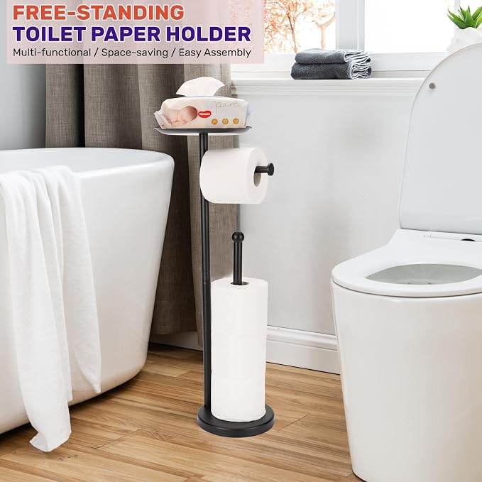Black Toilet Paper Holder Stand, Freestanding Toilet Paper Holder - Image 2