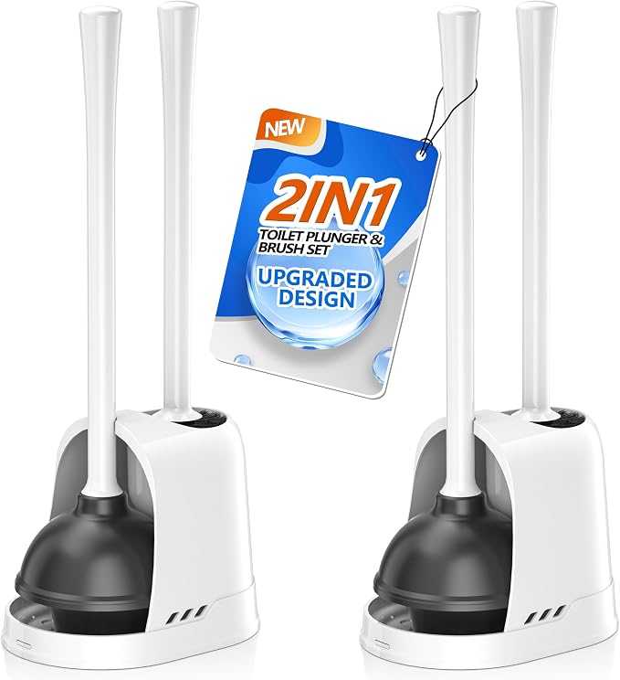 Toilet Plunger and Brush, 2 Pack Bowl Brush and Heavy Duty Toilet Plunger Set by LOVLOY