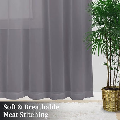 Sheer Curtains 54 Inches Long 2 Panels, Rod Pocket Short Curtain for Kitchen, Bedroom, Cafe Window(Grey 38" W x 54" L)