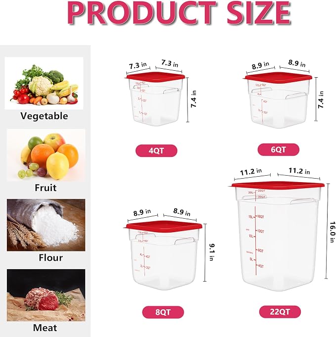 4 Pack 4 Quart Square Clear Food Storage Containers - Image 6