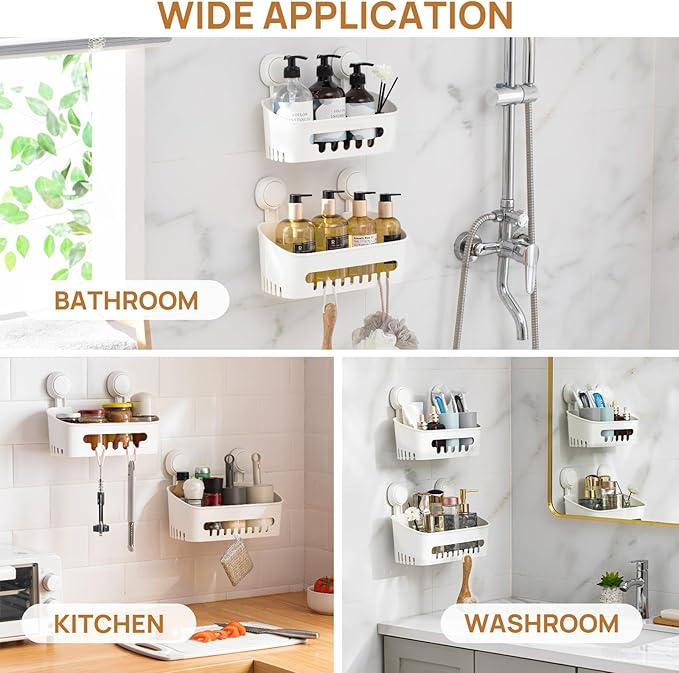 LEVERLOC Shower Caddy Suction Cup Shower Shelves Basket Pack of 2 One Second - Image 6