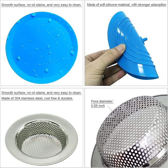 4PCS Kitchen Sink Strainer Stopper Kit, Universal Silicone Sink Drain Plug Cover - Image 4