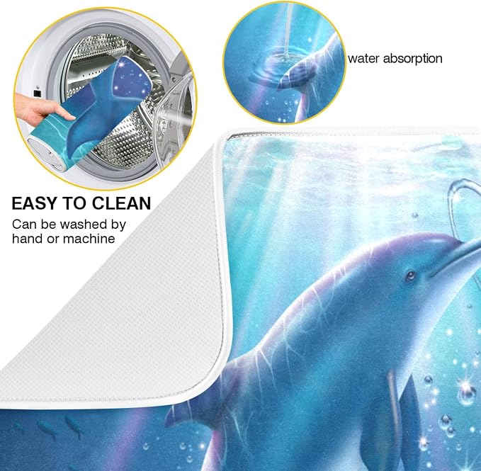 Tarity Lovely Dolphins Dish Drying Mat - Image 2