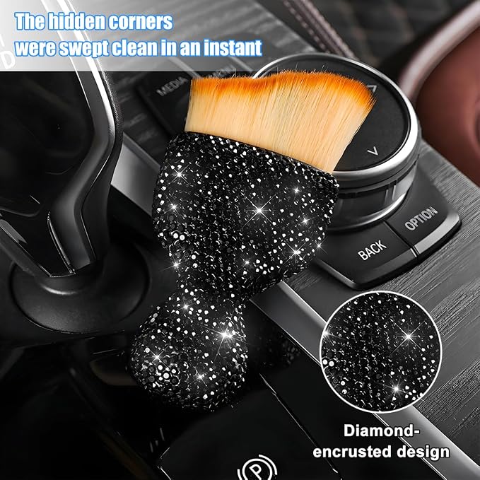 Bling Car Detailing Brush, Crystal Rhinestone Non-Scratch Vehicle Cleaning Dust - Image 3
