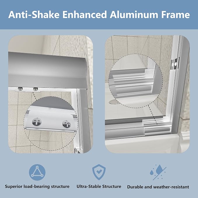 56-60x60 Inch Semi-Frameless Double Sliding Shower Door - Image 6