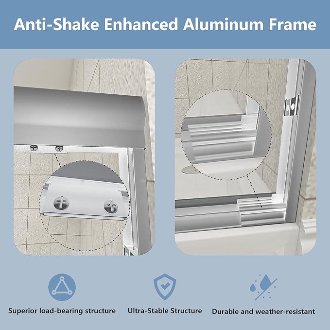 Double Sliding 44-48" W×72" H Shower Door, Semi-Frameless Sliding Glass Shower - Image 6