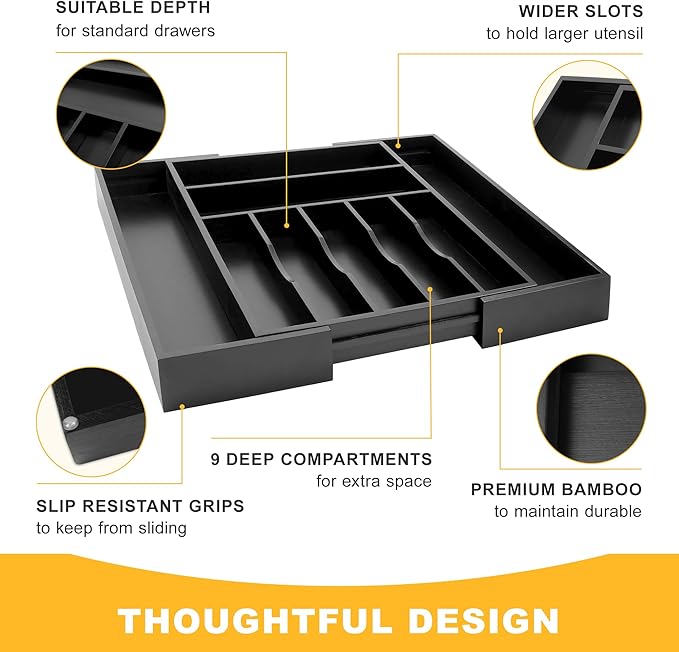 Large Premium Bamboo Silverware Organizer - Image 5