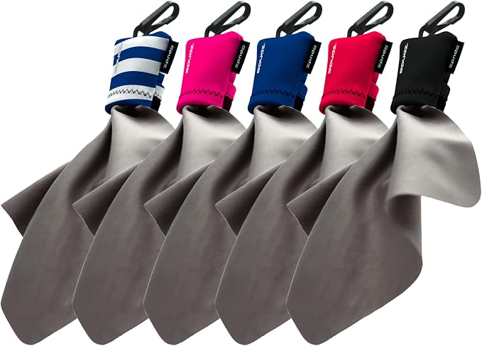 SPUDZ Ultra Variety Pack | Five 6" x 6" Microfiber Towels w/Neoprene Pouches | by ALPINEINNOVATIONS