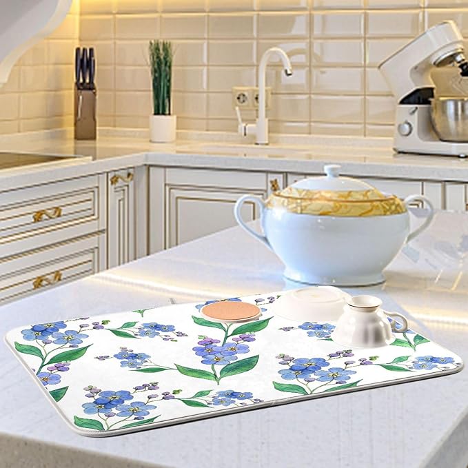 Blue Forget-me-not Flowers Dish Drying Mat - Image 6
