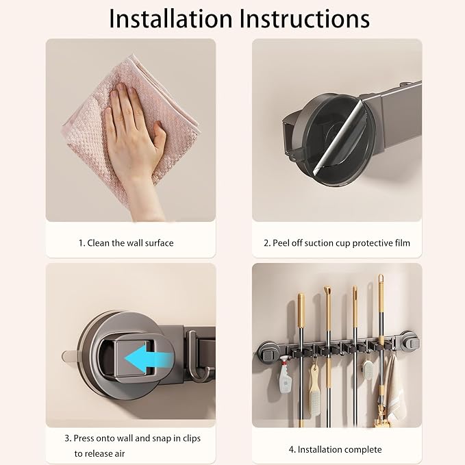 Wall-mounted Mop Holder for Bathrooms, Storage Rack Suitable for Bathrooms - Image 5