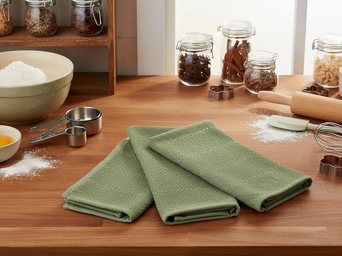 Serafina Home Dark Sage Green Kitchen Hand Dish Towels: Oversized 28" x 18" - Image 3