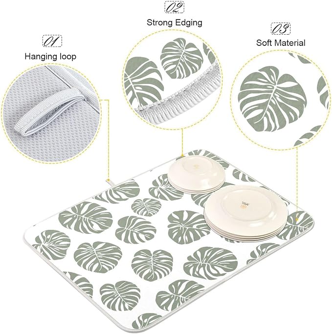 Green Palm Monstera Leaves Dish Drying Mat - Image 4