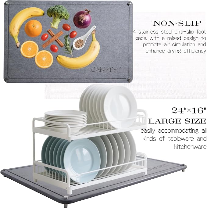 Stone Dish Drying Mat 24"×16" Large Diatomaceous Earth Dishes Quick Dry Pad - Image 7