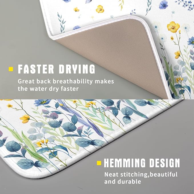 Floral Dish Drying Mat for Kitchen Counter 18x16 Inch Yellow Purple Flower - Image 5