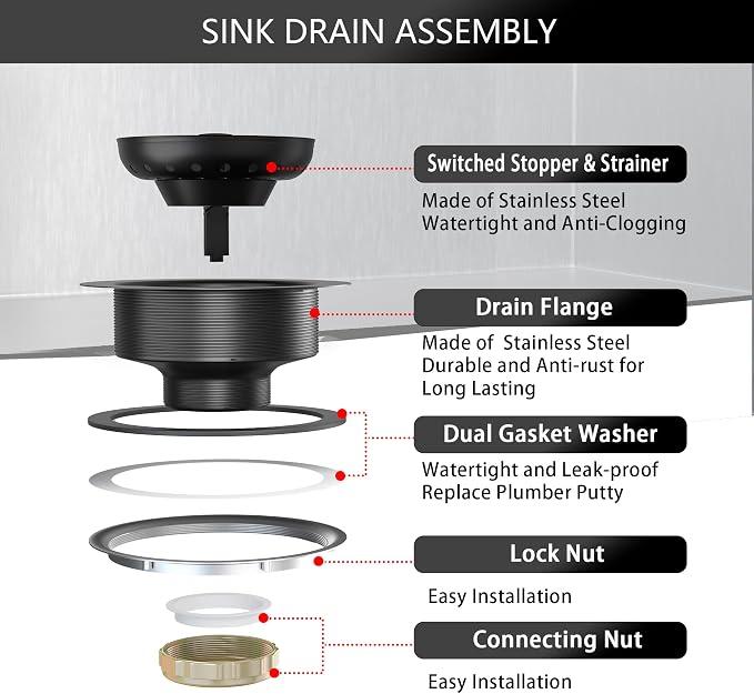 Kitchen Sink Drain Bronze 3-1/2 Inch Stainless Steel Kitchen Drain Strainer - Image 8