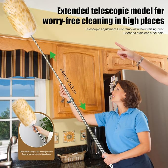 Lambswool Duster 98 inch Retractable Stainless Steel Handle Soft Natural Wool - Image 5