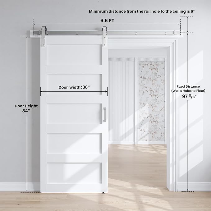 SmartStandard 36x96 inch White Barn Door - Image 3