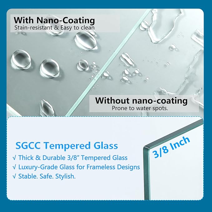 Framelss Hinged Shower Door, 3/8" Tempered Glass - Image 5