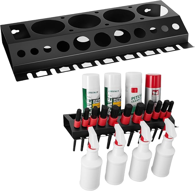 Car Cleaning Brush and Spray Bottle Storage Rack, Wall Mount Bottle Organizer by CCAENI