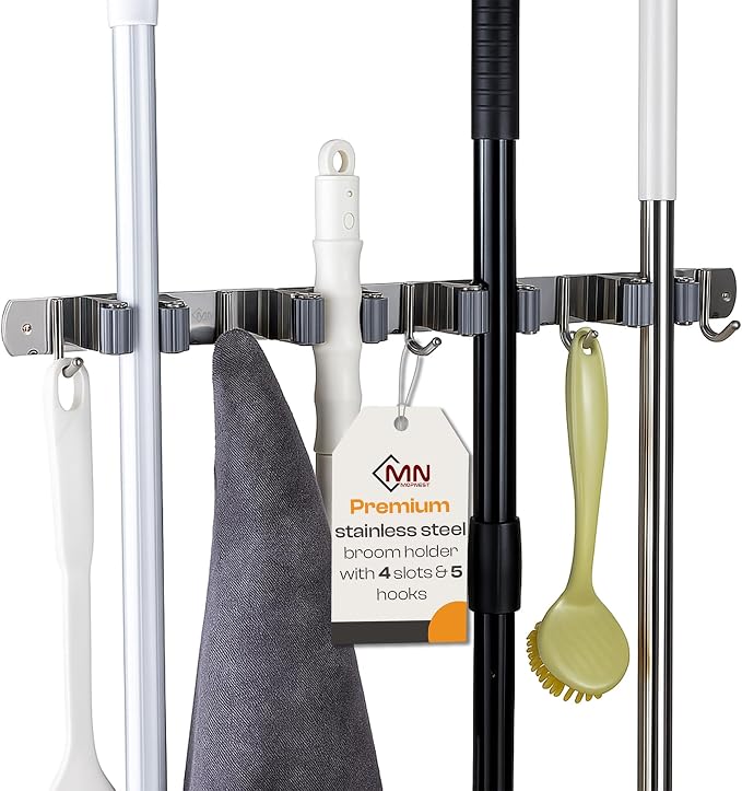Heavy-Duty Stainless-Steel Broom Holder Wall Mount by MOPNEST