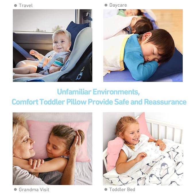 Babebay Toddler Pillow,13X18 Soft Kid Pillow for Sleeping, Machine Washable Toddler Pillow with Cotton Pillowcase, Age 2 to 5 (Pink)