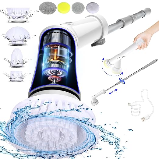 UBeesize Electric Spin Scrubber, Long Cordless Cleaning Brush, Rotatable Shower by UBeesize