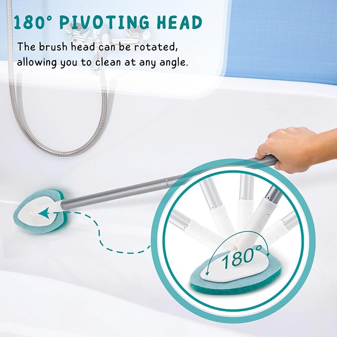 Shower Scrubber with Long Handle, Bathroom Tub and Tile Cleaning Tool with 6 - Image 3