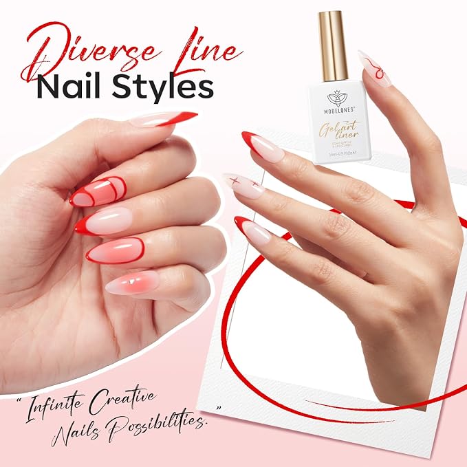 modelones Red French Tip Liner Gel Polish, 15 ML Bright Apple Red Valentine's - Image 4