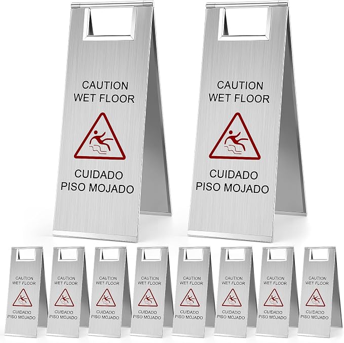 8 Pcs 24 Inch Stainless Steel Wet Floor Sign 8.8 Pound Caution Wet Floor Sign by Unknown