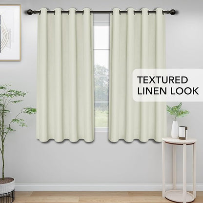 Easy-Going Linen Look Blackout Curtain Grommet Window Curtain Drapes for Bedroom, Living Room Thermal Insulated Room Darkening (2 Panels, 52x84 inch, Beige)