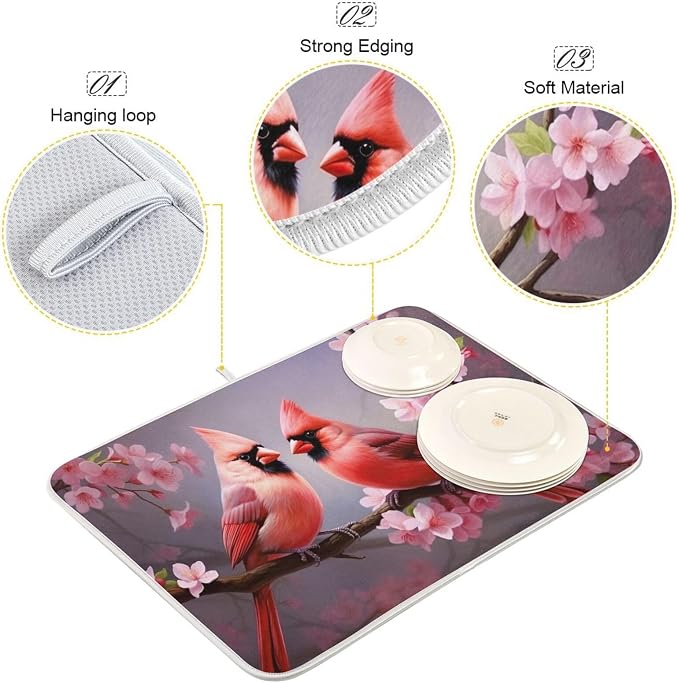 Dish Drying Mat Kitchen Counter Absorbent Red Cardinals Coffee Sink Mat Dish - Image 4