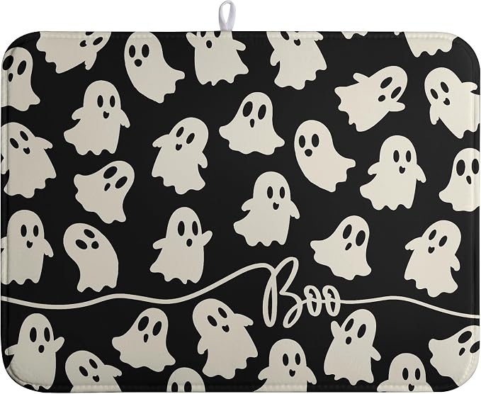 Halloween Ghosts Dish Drying Mat Black and White Large Kitchen Mats Dish Drying by farg