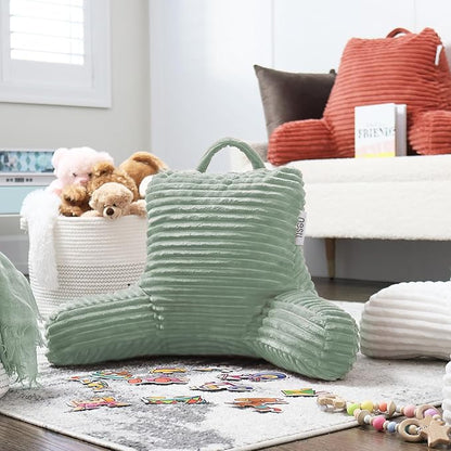 Nestl Reading Pillow for Kids & Teens with Shredded Memory Foam, Luxe Cut Plush Backrest Pillows for Reading and Gaming, For use on Couch, Bed, Floor, Adjustable Support with Washable Cover Sage Green