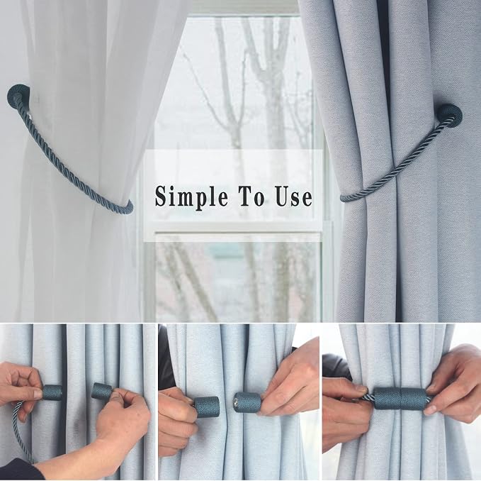 Magnetic Curtain Tiebacks 4 Pack Blue Curtain Rope Tieback Curtain Holders - Image 3