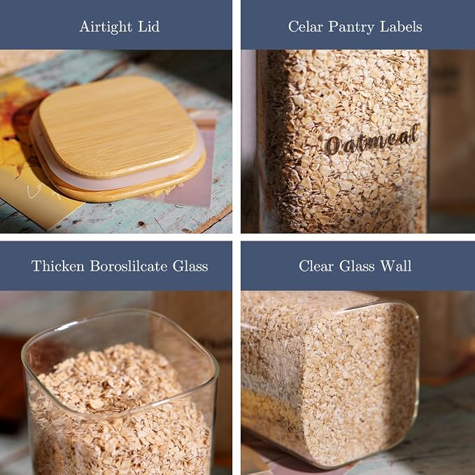 3 Pcs Square Glass Pantry Storage Containers - 74oz Thicken Glass Food Storage - Image 6