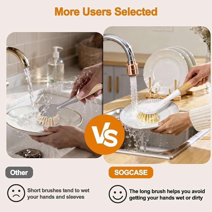 Dish Brush with Handle, Kitchen Scrub Brushes - Image 6