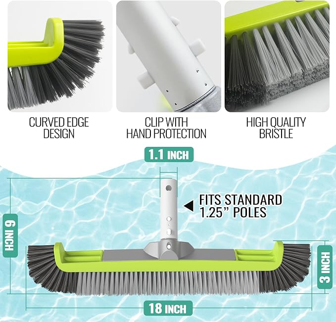 18" Pool Brush Head for Cleaning Swimming Pool Walls, Curved Ends - Image 6