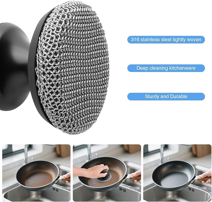 2PCS Cast Iron Scrubber Cleaner, Chainmail Scrubber - Image 4
