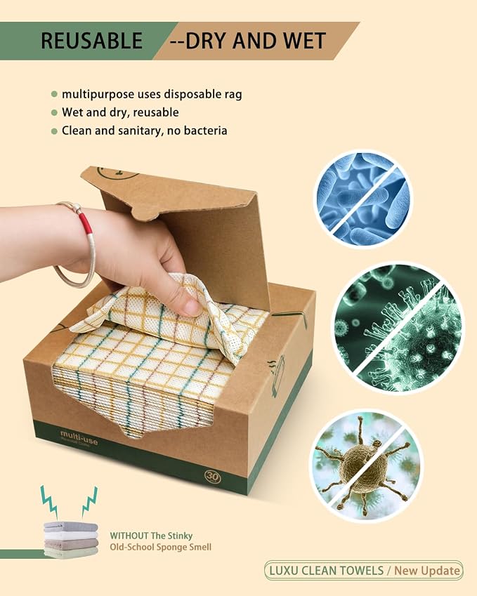 LUXU Reusable Cleaning Wipes, Dry Multi-Use Reusable Cloths, Heavy Duty - Image 5
