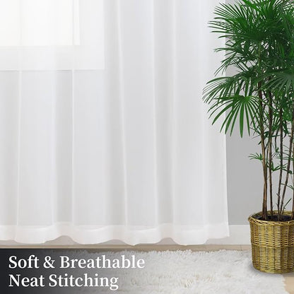 White Sheer Curtains 54 Inches Long 2 Panels, Rod Pocket Short Curtain for Kitchen, Bedroom, Cafe Window(White 38" W x 54" L)