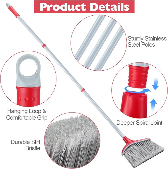 Meanplan 4 Pcs Angle Broom and Dustpan Combo Set - Image 3