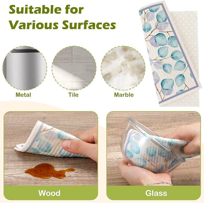 6 Packs Swedish Paper Cloths for Kitchen, Reusable Paper Towels Washable Dish - Image 6