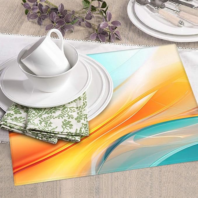 Teal Orange Geometric Wave Dish Drying Mat - Image 3
