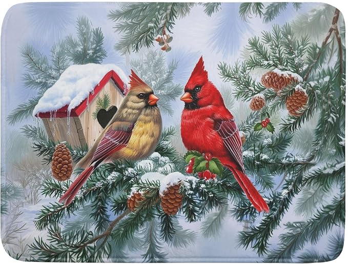 Winter Red Cardinal Bird Dish Drying Mat by Sweetshow