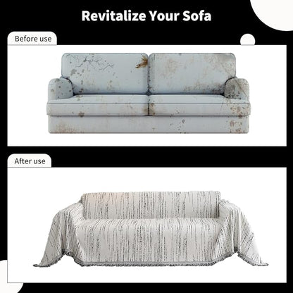Chenille Couch Cover Pet Friendly, Sofa Cover Washable, Reversible Sofa Slipcover for Sectional Sofa, Loveseat, 2 or 3 Cushion Couch, Corner Sofa, Futon Cover (71" X 134", White)