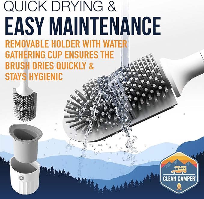 RV Toilet Brush by Clean Camper – Wall-Mounted Set, Scratch-Free Dual-Sided Head - Image 6