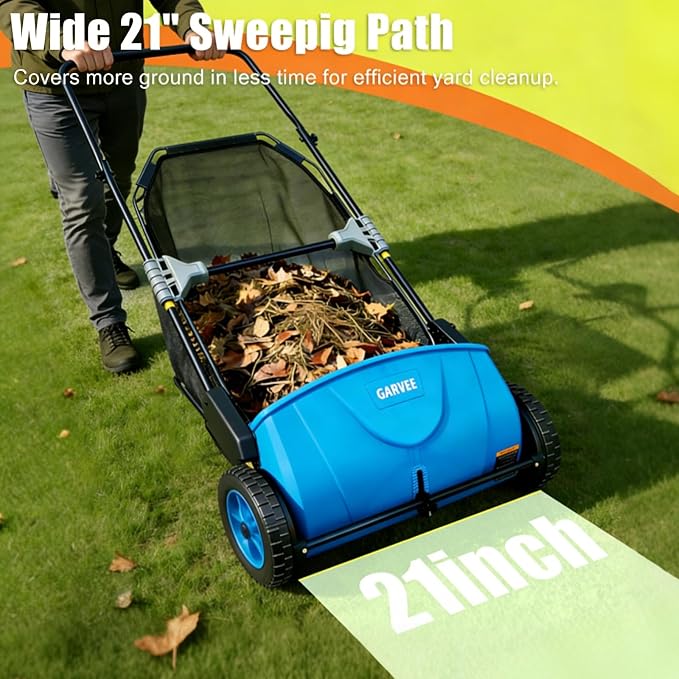 Manual Push Lawn Sweeper 21-Inch, Yard Leaf & Debris Collector - Image 2