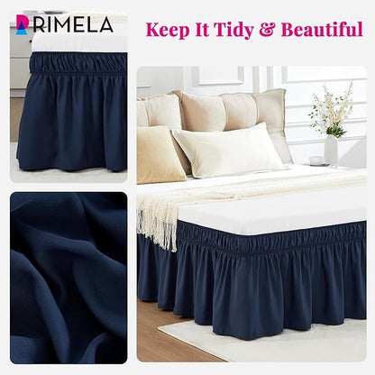RIMELA Navy Blue Bed Skirt King Size 15 Inch Drop, Elastic Bed Skirting for Bed Base and Frame, Bedding Dust Ruffle Easy to Install, Lightweight Wrap Around Adjustable Bedskirt